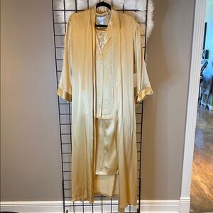 Elegant Gold Satin Robe and Nightgown Set
